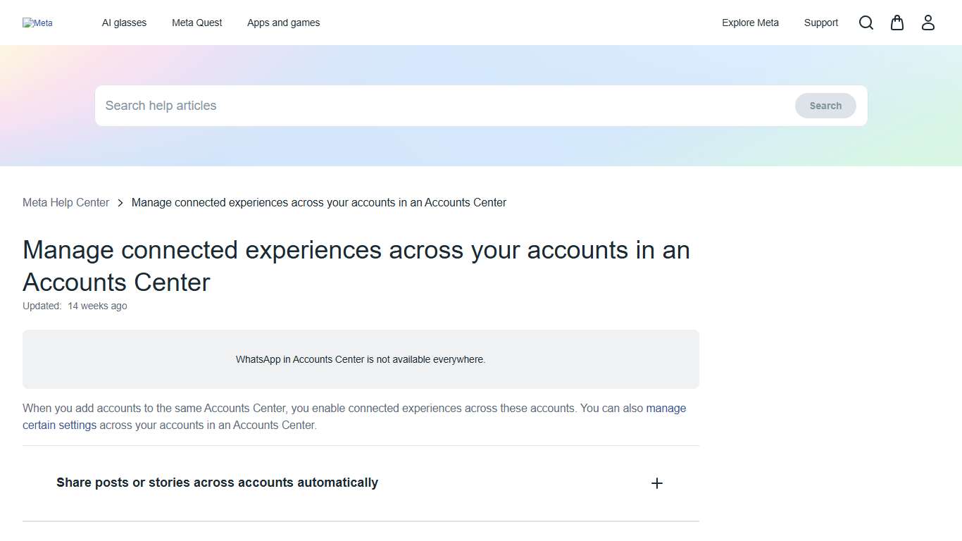 Manage connected experiences across your accounts in an Accounts Center Meta Help Center Meta Store