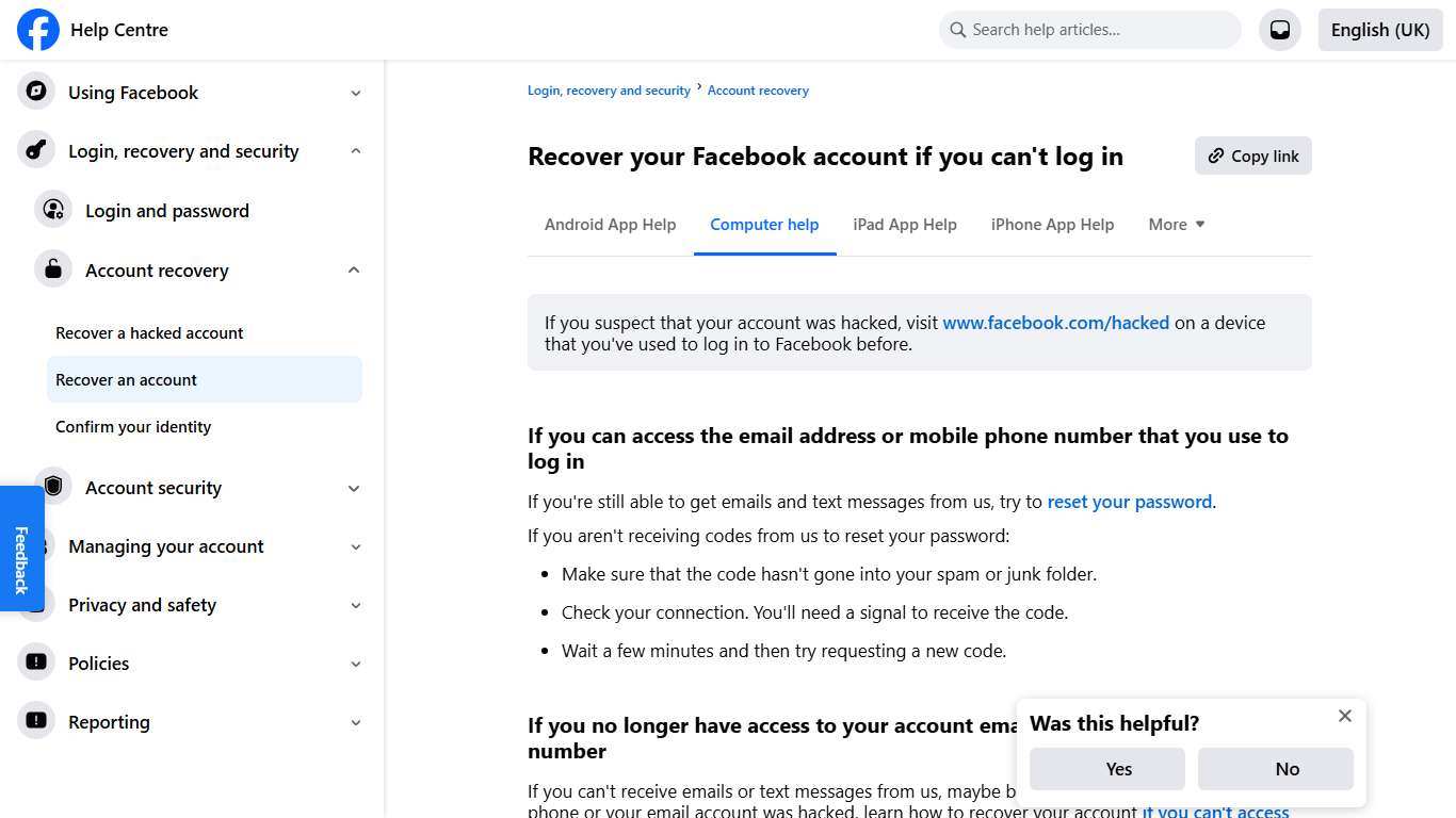 Recover your Facebook account if you can't log in Facebook Help Centre