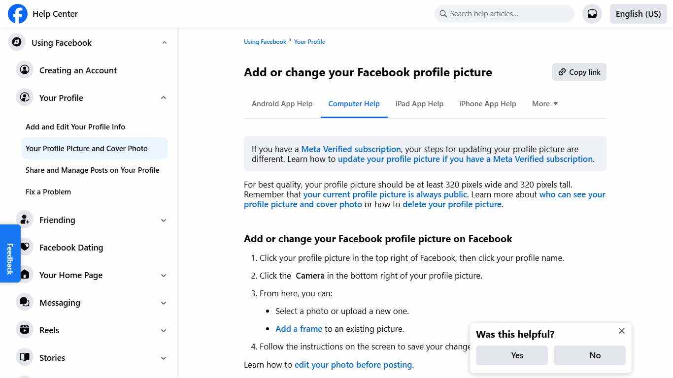 Add or change your Facebook profile picture Facebook Help Center